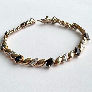 Natural Blue SAPPHIRE Diamond 14K Gold over Sterling Silver 925 Tennis BRACELET